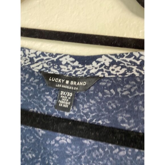 Lucky Brand Women Paisley Floral Boho Tunic Top 3X Cotton Modal Blue Peasant - Picture 12 of 12